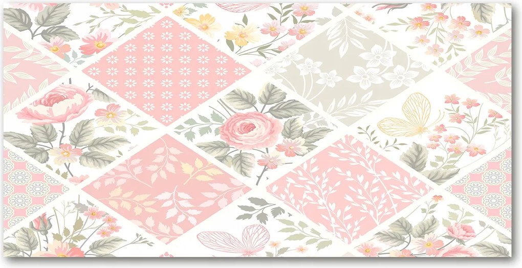 Konyhai panel Rózsa és pillangók mintás 120x60 Ragasztó