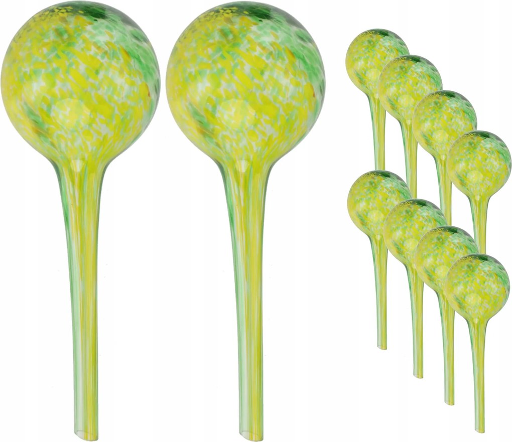 10 db-os üveg öntöző szett adagoló gömb szobanövényekhez zöld-sárga
