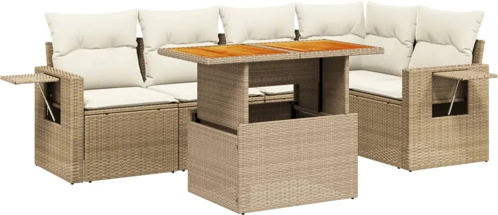 vidaXL 6 részes bézs polyrattan kerti ülőgarnitúra párnával