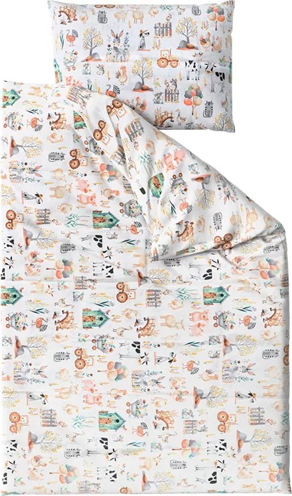 Pamut ágynemű bölcsőhöz HAPPY FARM fehér Ágyneműhuzat mérete: 45 x 65 cm | 90 x 135 cm