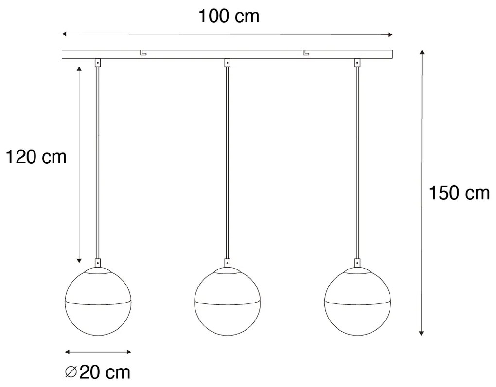 Retro függőlámpa fekete átlátszó üveggel, hosszúkás, 3-lámpás - Eclipse