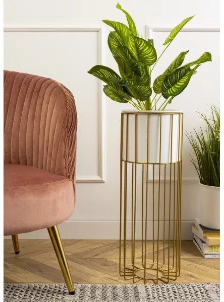 Fém virágcserép LOFT 55x20 cm arany/fehér