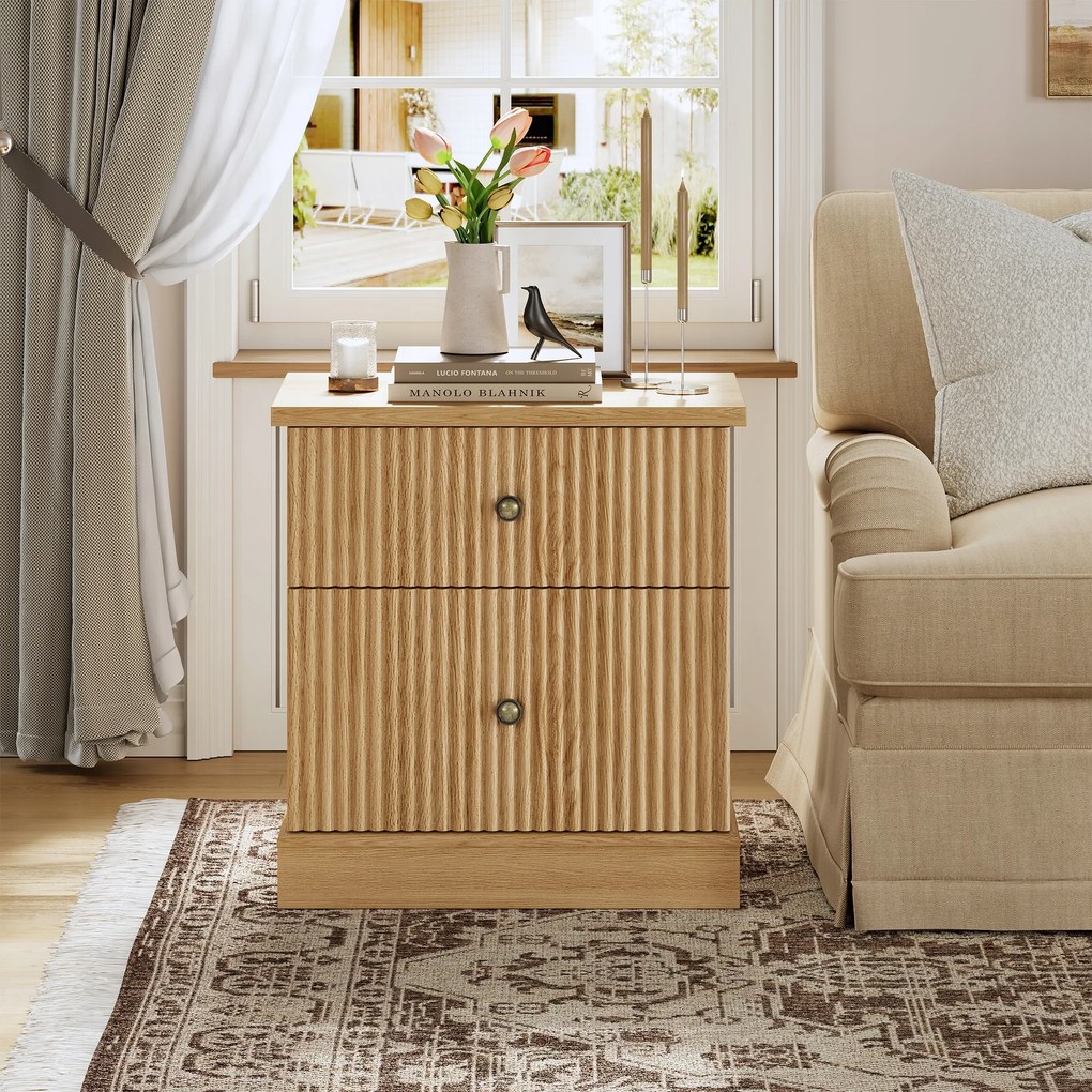 Éjjeliszekrény Fiókkal, Hálószobai Tároló, Természetes Fa Szín