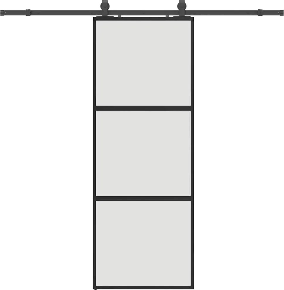 vidaXL fekete edzett üveg tolóajtó fémszerelék szettel 76x205 cm