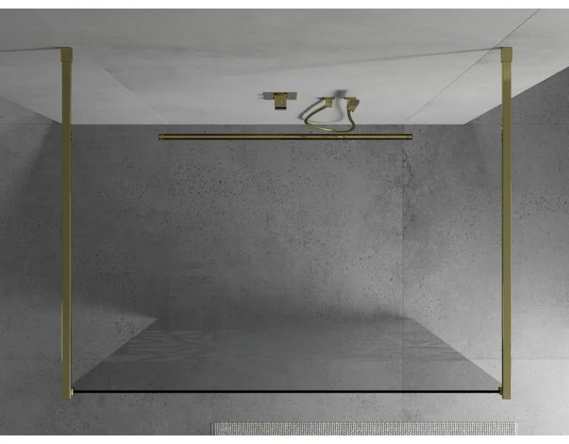 Mexen Kioto, átmenő zuhany paraván 120 x 200 cm, 8mm átlátszó / fehér üvegminta, 2x arany stabilizáló távtartó, 800-120-002-50-85