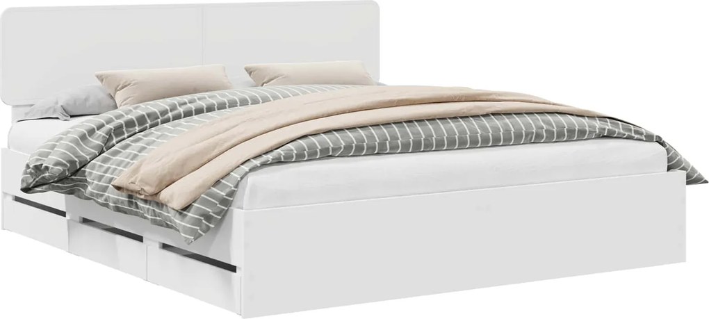 vidaXL Ágykeret fejtámlával fiókkal Fehér 200 x 200 cm Mérnöki fa