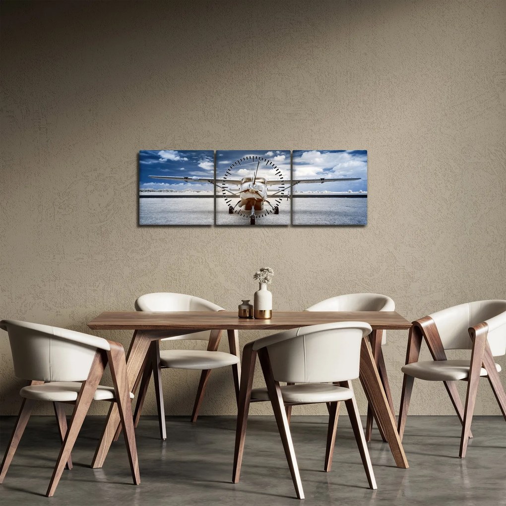 Egy motoros repülőgép képe (órával) (90x30 cm)
