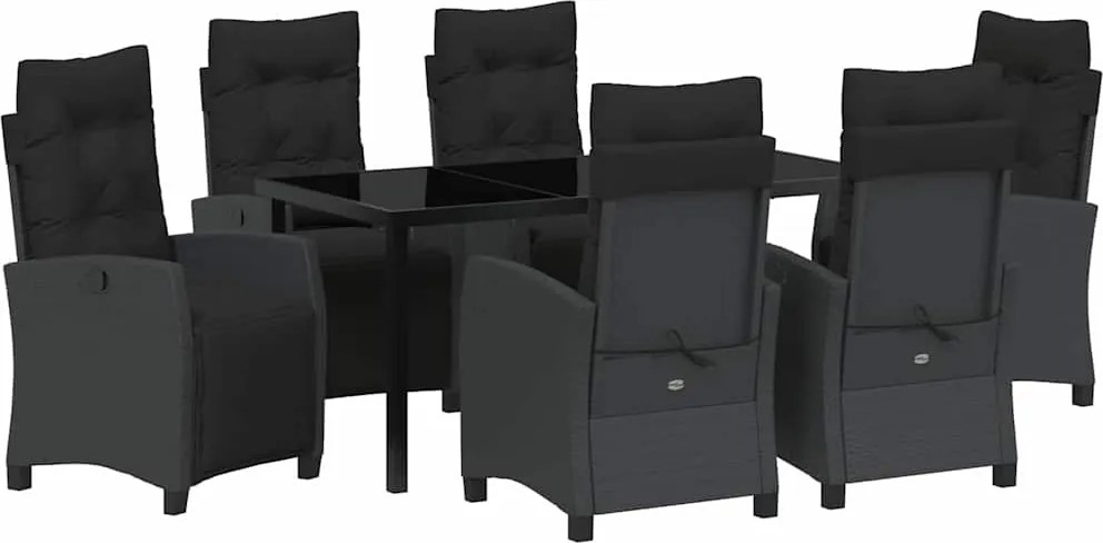 vidaXL Kert étkező szett párnával 7 pcs Fekete polirattan