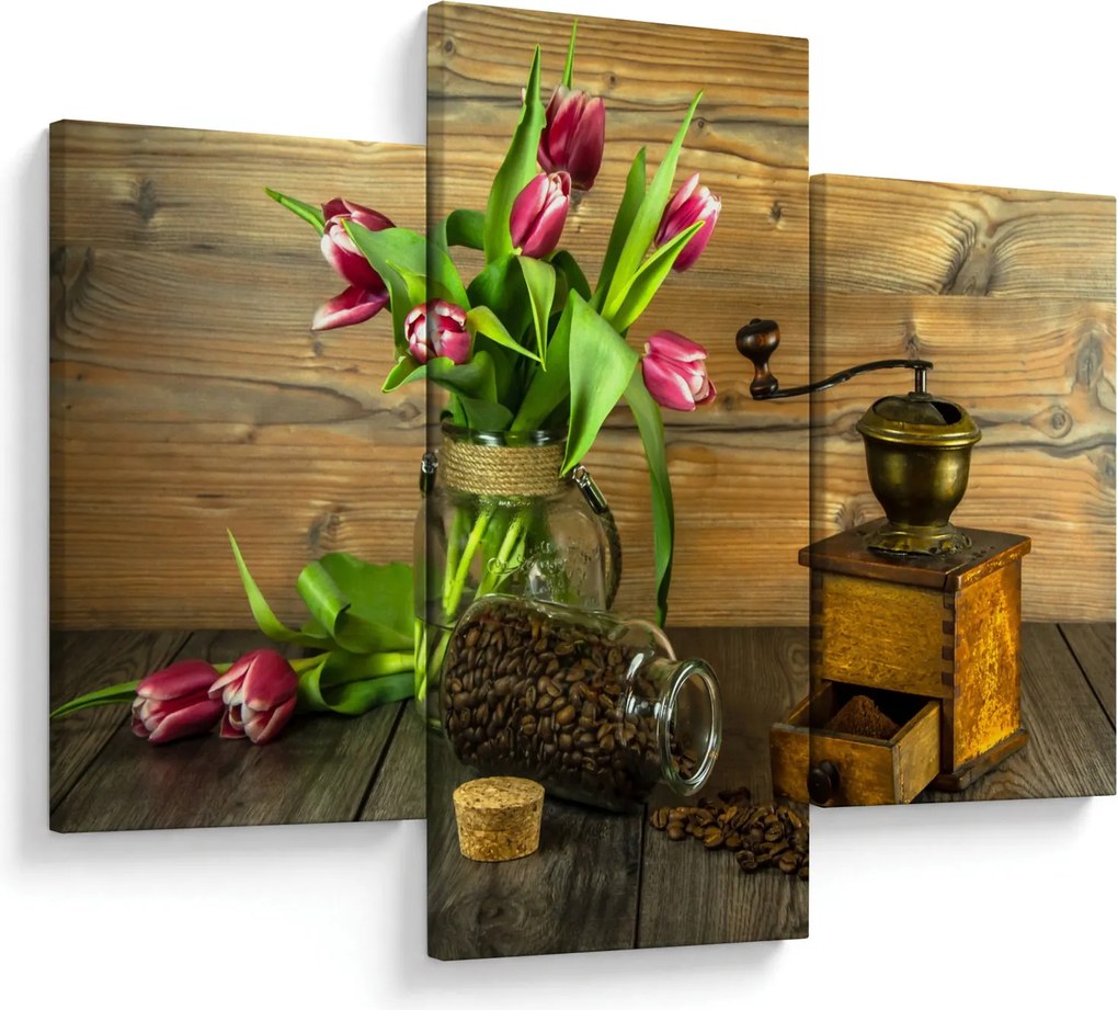 Tulipánok, daráló és kávé képe (90x60 cm)