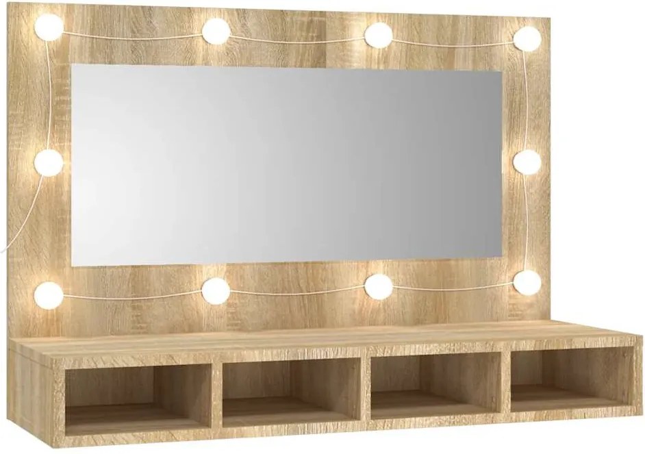 Sonoma tölgy tükrös szekrény LED-ekkel 90 x 31,5 x 62 cm