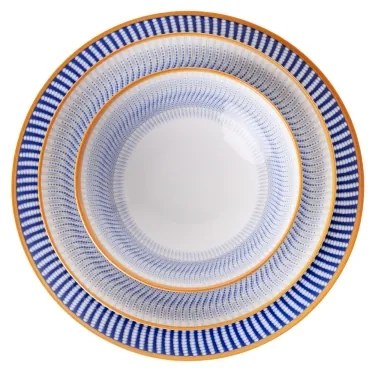24 darabos étkészlet, kék/narancssárga, porcelán