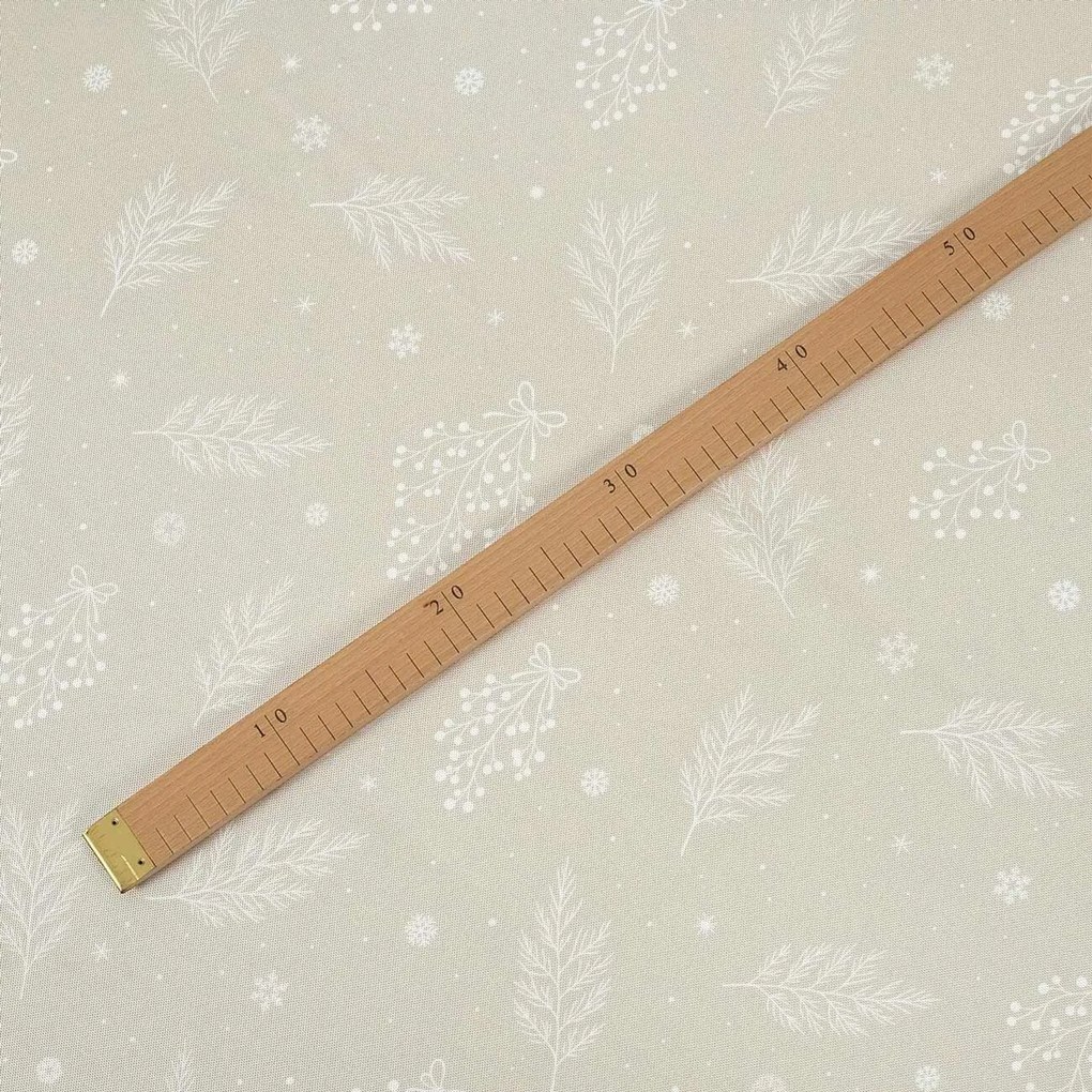 Goldea karácsonyi teflonos méteráru - téli ágak latte 160 cm