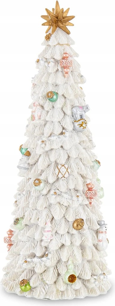 Karácsonyfa Dekoráció Körhinta Zenedobozzal Fehér-arany 29x11x11cm 167722 Art-Pol