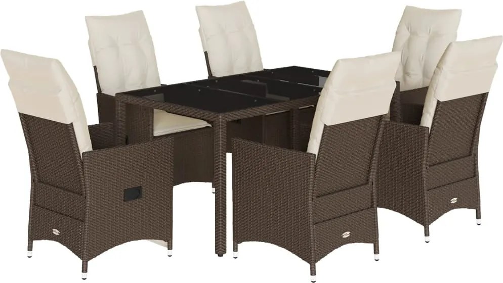 vidaXL 7 részes barna polyrattan kerti étkezőgarnitúra párnával