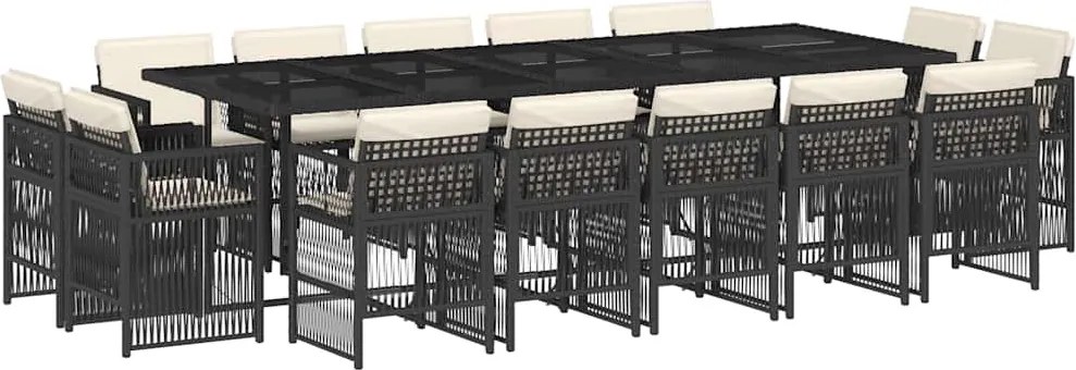 vidaXL 15 részes fekete polyrattan kerti étkezőgarnitúra párnákkal