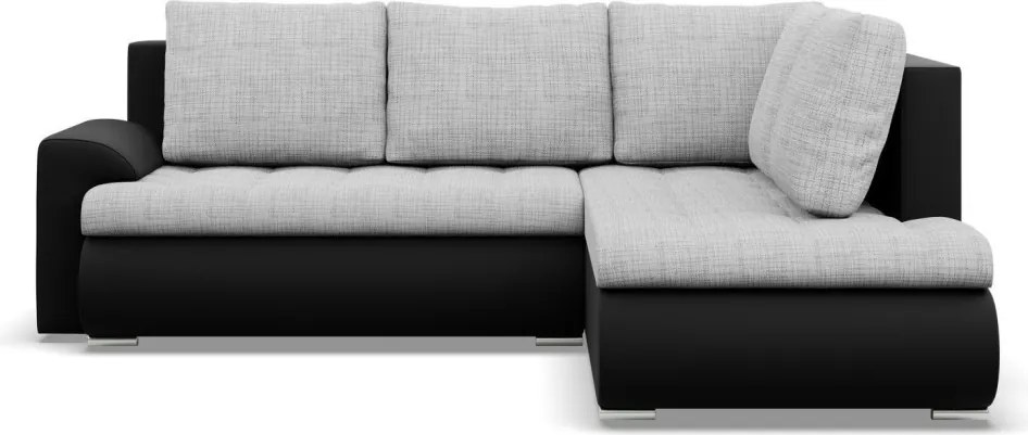 Tokio sarokkanapé, L alakú háttámlával, 2 ágyneműtartóval, fonott + műbőr, jobboldali, szürke - fekete