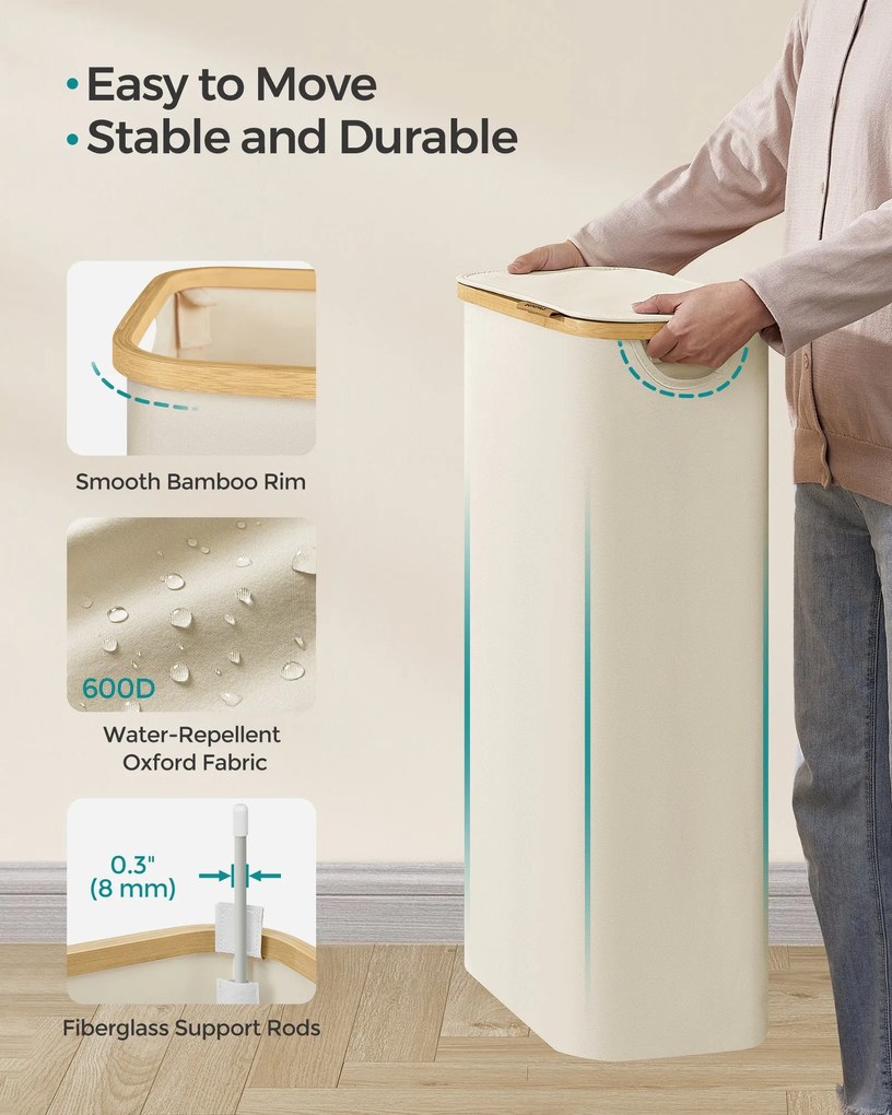 Fedeles mosókosár, 65L, levehető hálós bélés, összecsukható, krémszínű