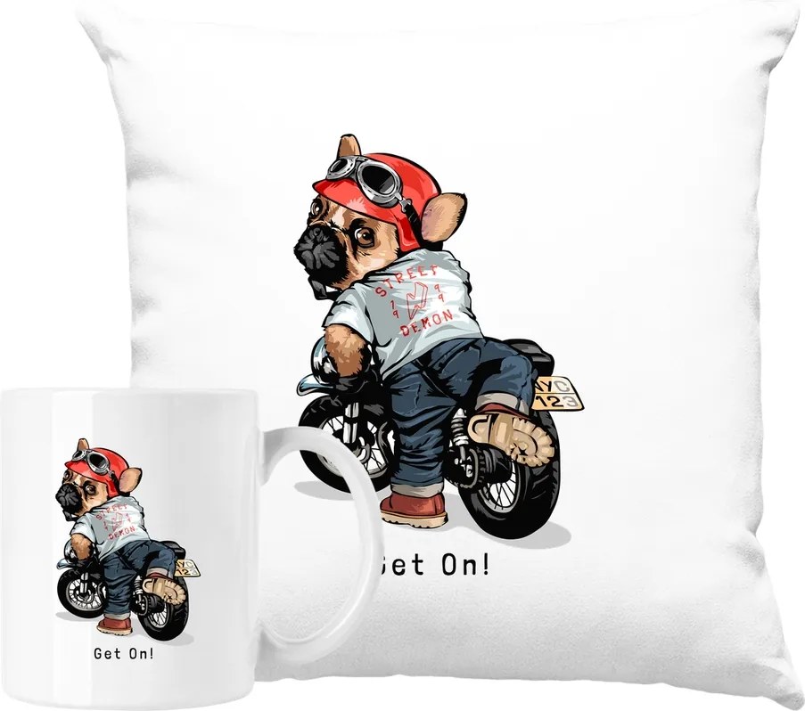 Bögre szett Mopsz párna kutya biker moto Ötlet Ajándék