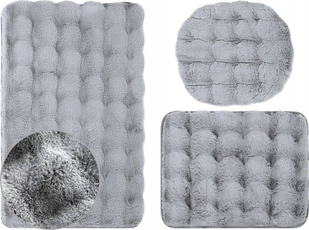 Fürdőszobaszőnyeg Csúszásgátló Aruba 3D Puha Világos Szürke 3 részes