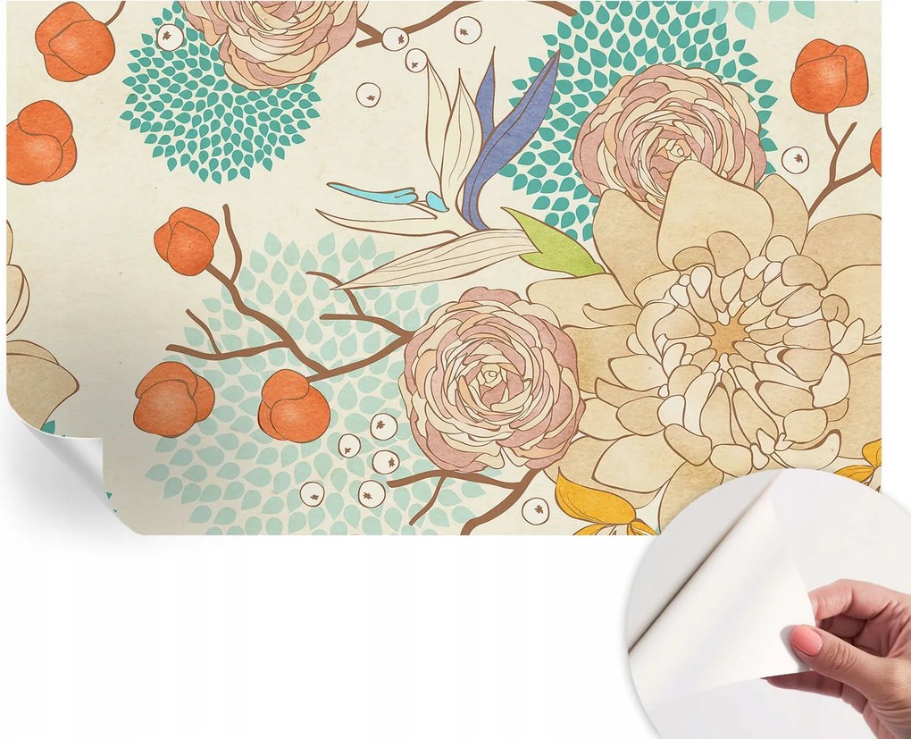 Divatos öntapadós fali tapéta furnér virág fantázia 416x254 cm