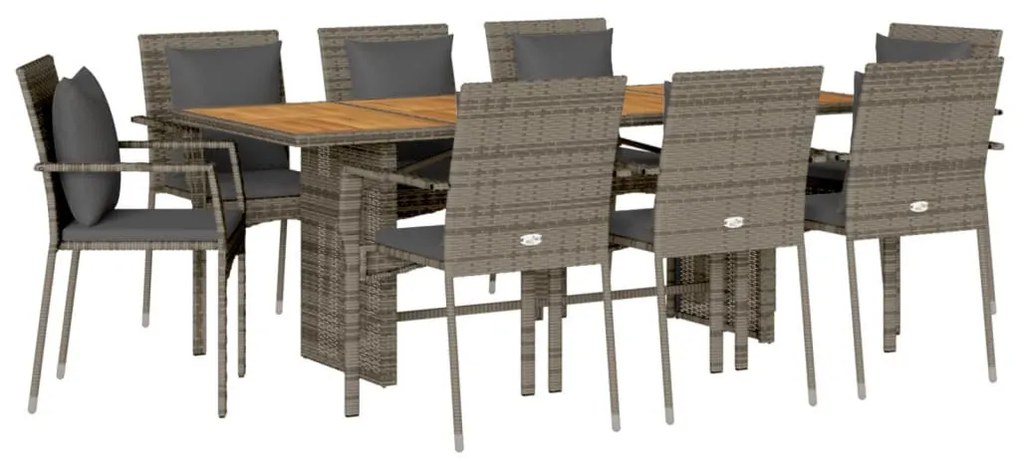 9 részes szürke polyrattan kerti étkezőgarnitúra párnával