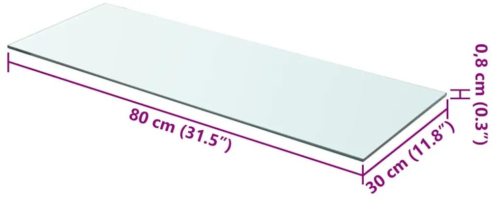 2 db átlátszó üveg paneles polc 80 x 30 cm