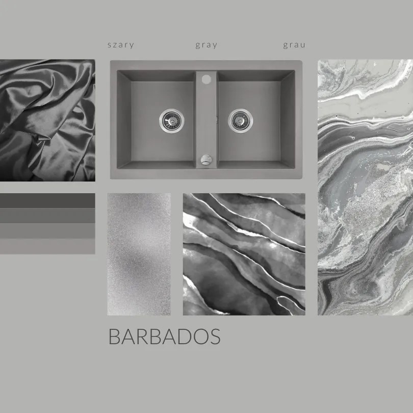 Laveo Barbados, 2 kamrás gránit mosogató 780x480x185 mm, szürke, LAV-SBB_520T