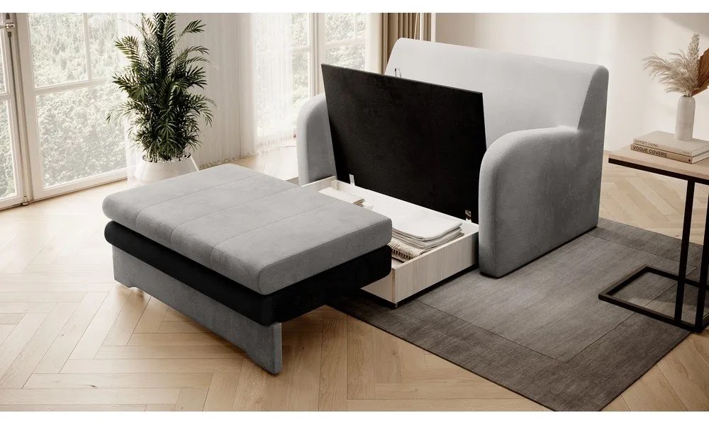 Világosszürke-antracitszürke bársony kinyitható kanapé 130 cm Ario – ELTAP
