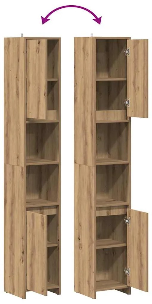 kézműves tölgy színű szerelt fa fürdőszobaszekrény