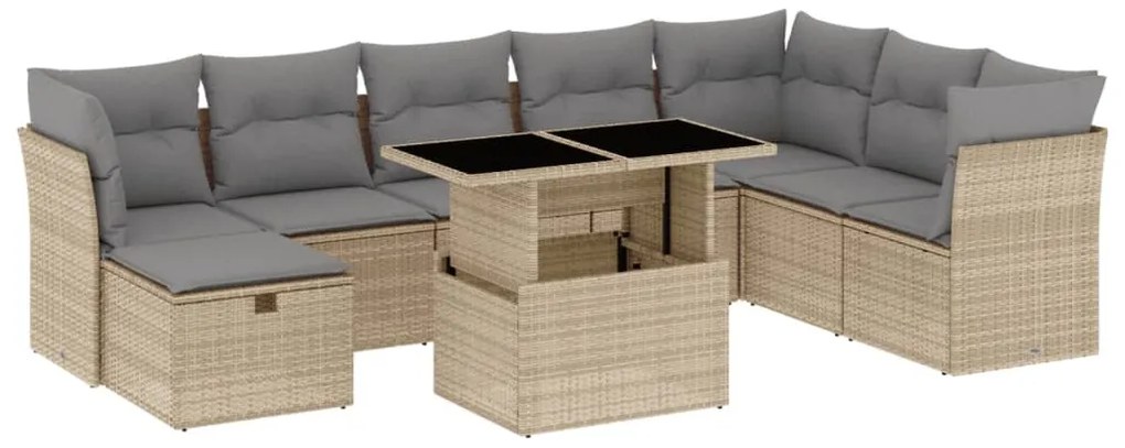 9 részes bézs polyrattan kerti ülőgarnitúra párnákkal