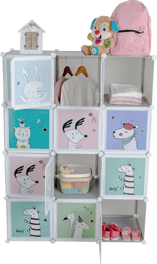 Gyerek moduláris szekrény, szürke/gyerek minta, HAKON