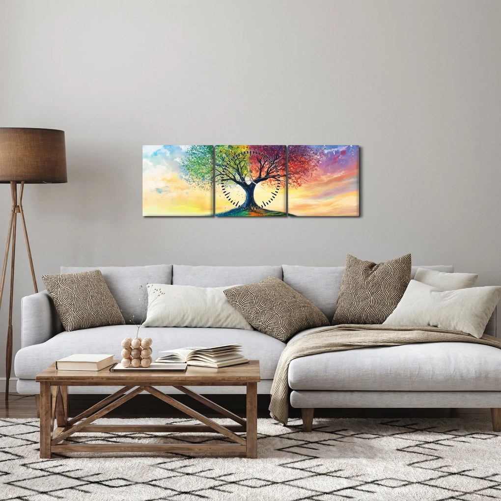 Kép – Évszakok festett fája (órával) (90x30 cm)