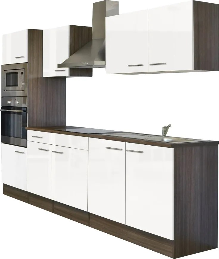 Yorki konyhabútor Yorki tölgy korpusszal, selyemfényű fehér fronttal 270 cm-es méretben