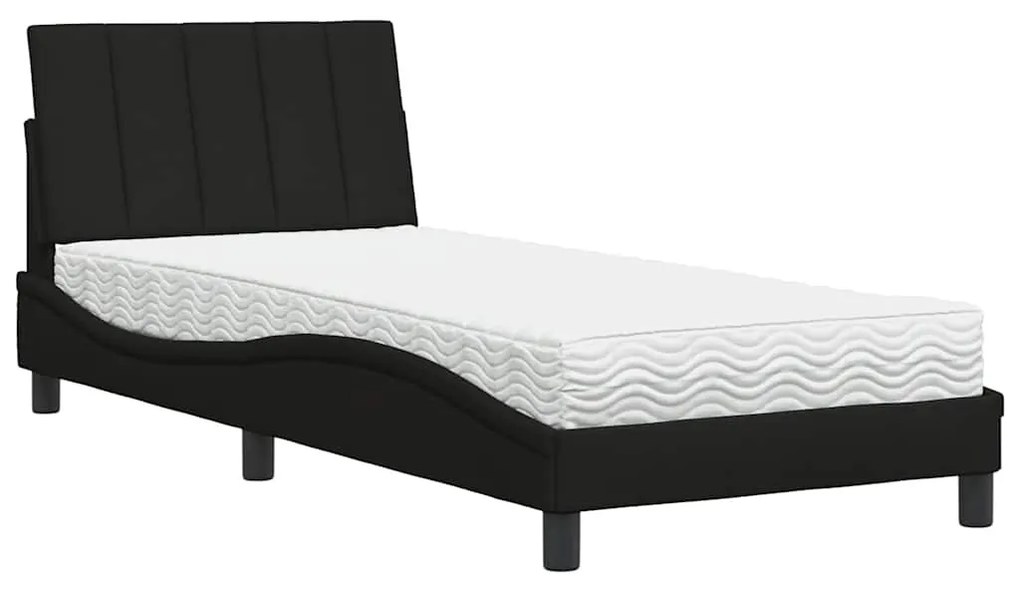 fekete szövet ágy matraccal Hanko 90x190 cm