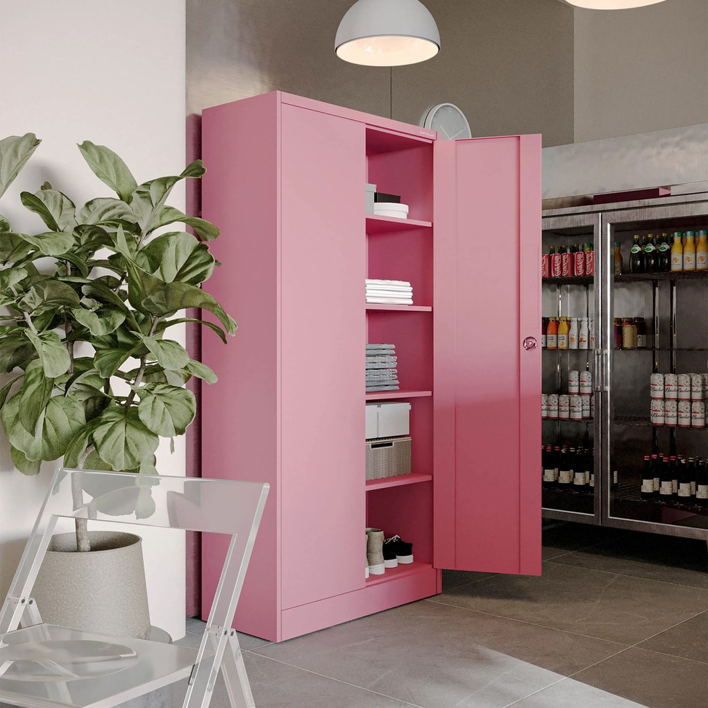 Fémszekrény otthoni irodába JAN, 900 x 1850 x 400 mm, Fresh Style: púderrózsaszín