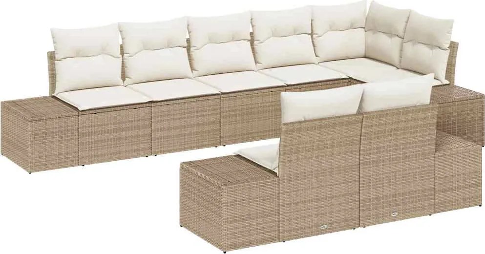 vidaXL Kerti Kanapé Szett tárolóval 8 pcs Beige és krém Poli rattan