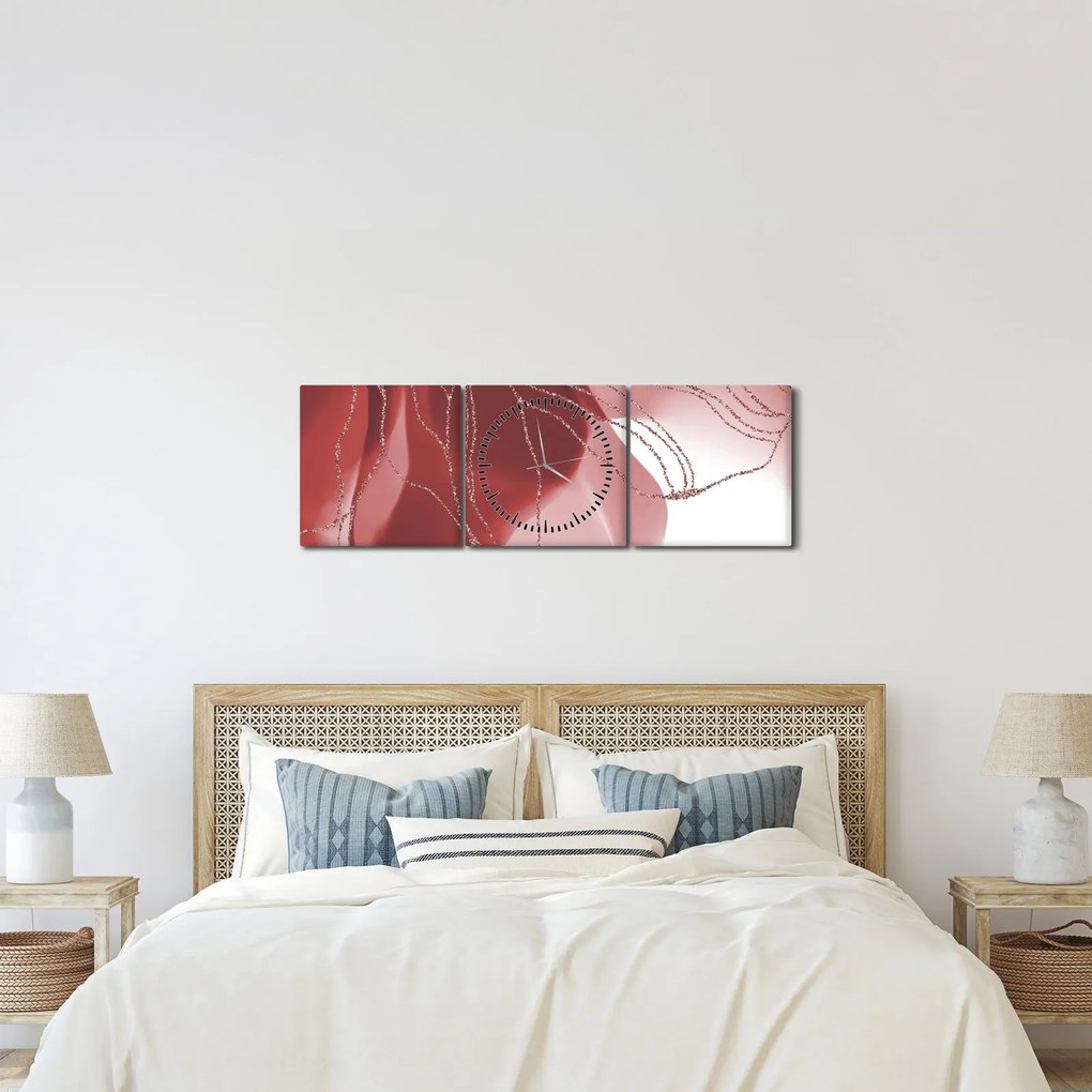 Kép - Piros absztrakt virág N⁰1 (órával) (90x30 cm)