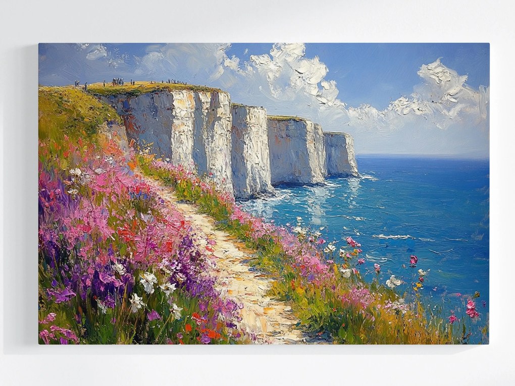 Vászonkép Canvas Sziklák Dover Sziklák Virágok Rét Tenger Nyár 120x80