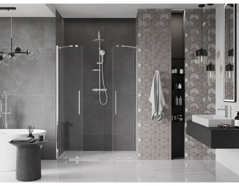 Mexen Velar Duo, nyitható tolóajtó 150x200 cm, 8mm átlátszó üveg, króm profil, 871-150-000-02-01