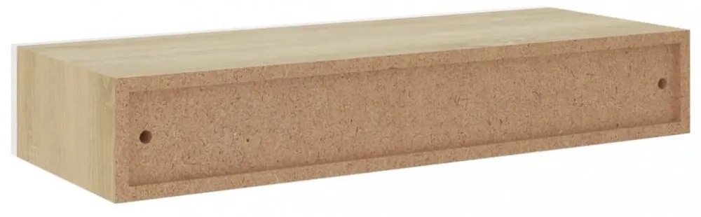 2 db tölgyszínű és fehér MDF fiókos fali polc 60 x 23,5 x 10 cm