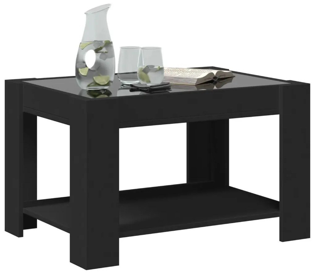 Fekete szerelt fa dohányzóasztal LED-del 73 x 53 x 45 cm