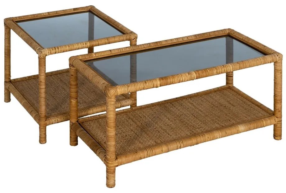 Natúr színű dohányzóasztal üveg asztallappal 40x90 cm – Ixia