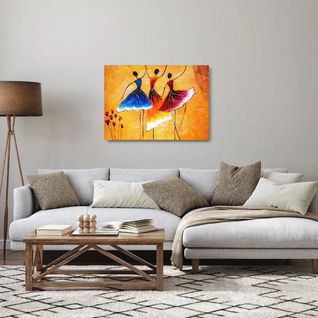 Kép - olajfestmény, balerinák (üvegen) (70x50 cm)