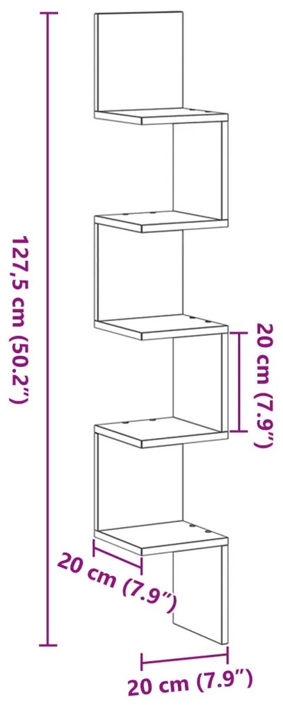 Sarokpolc Fekete Tölgy 20x20x127,5 cm Összeszerelt Fa