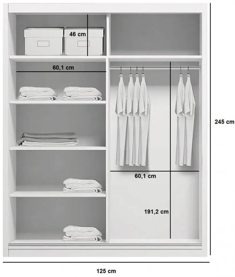 HUGO tágas tükrös gardróbszekrény 125/245 - arany craft tölgy / fehér