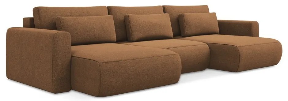 Terrakotta színű kinyitható-tárolóhelyes (U alakú) sarokkanapé Kapua – Makamii