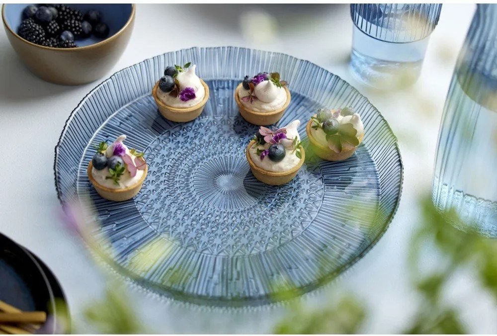 Kék üveg szervírozó tányér ø 30 cm Kusintha – Bitz