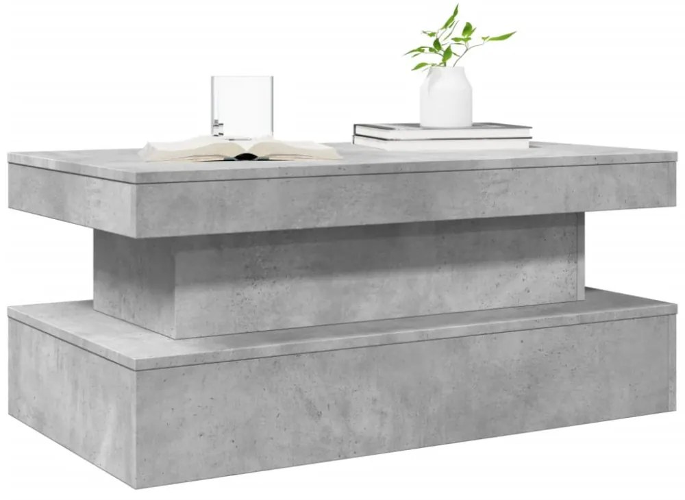 betonszürke dohányzóasztal LED-lámpákkal 90x50x40 cm