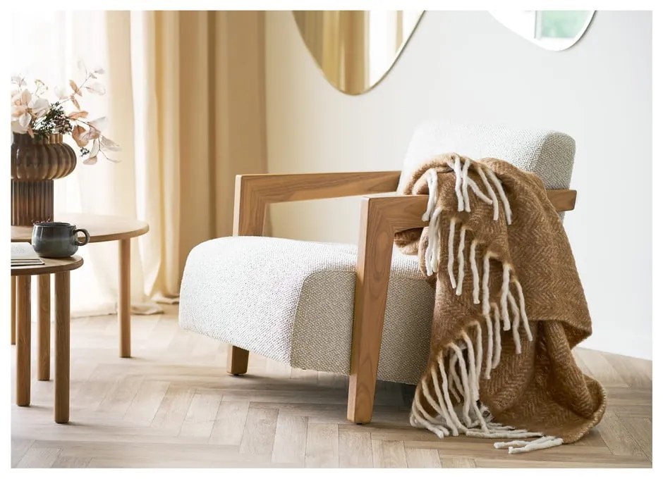 Világosbarna gyapjúkeverék takaró 130x170 cm Carmel – House Nordic