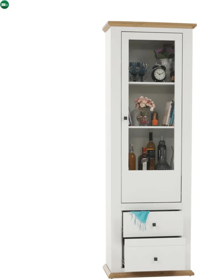 Vitrin MZ4, fehér/grand tölgy, LEON